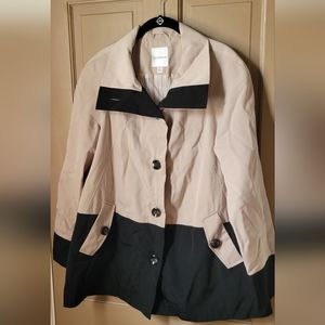 Woman's Croft & Barrow Large Black Khaki Collared Trench / Pea Coat